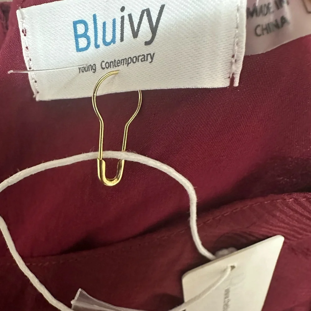 Blu ivy maroon swing dress with tie and ruffled bottom new with tag - Picture 6 of 7